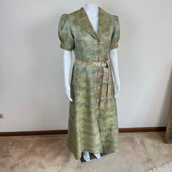 Original 1930s Chinese Silk Brocade House Coat Robe Dress Floral Frog Closures - Picture 5 of 17